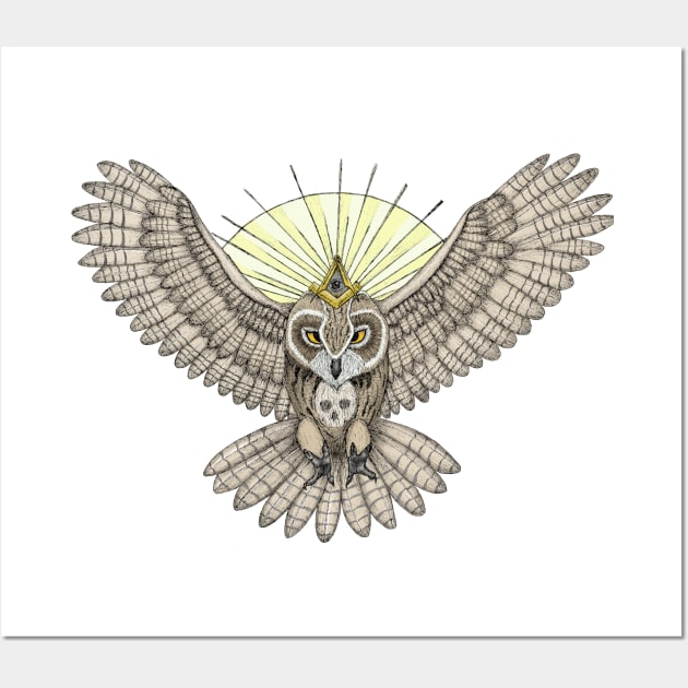 Mason Owl with skull, rule, compass and the eye that sees everything (tattoo style - color) Wall Art by beatrizxe